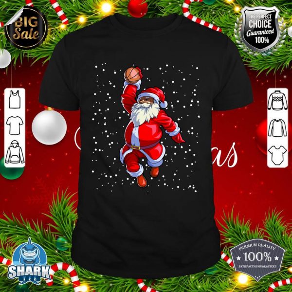 Black African American Santa Claus Basketball Afro Christmas shirt
