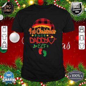 Mens 1st Christmas As Daddy Elf Dad Baby Footprint Buffalo Plaid shirt