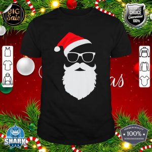 Funny Hipster Santa Face with Hat beard & Glasses Christmas shirt