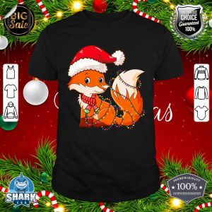 Christmas Lights Fox Wearing Xmas Hat - Cute Funny Fox Lover shirt