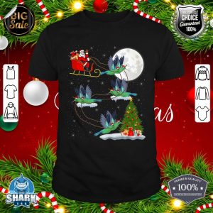 Funny Xmas Lighting Tree Santa Riding Hummingbird Christmas shirt