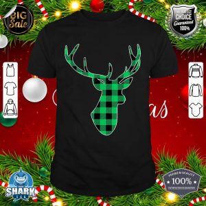 Classic Green and Black Buffalo Plaid Christmas Deer Head shirt