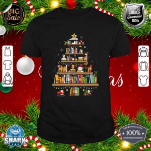 Merry Christmas Tree Shirt Love Reading Books Librarian Nerd shirt