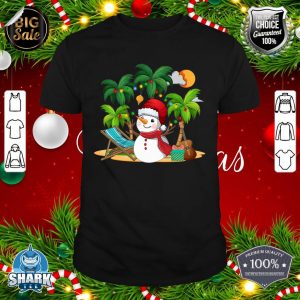 Christmas in July Snowman on Palm Tree Tropical Beach shirt