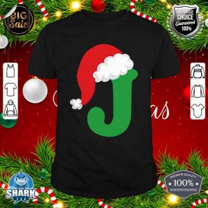 Christmas Santa Hat Letter J Monogram Holiday Photo shirt