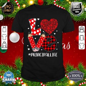 Funny Plaid Heart LOVE Principal Valentine Day Christmas shirt