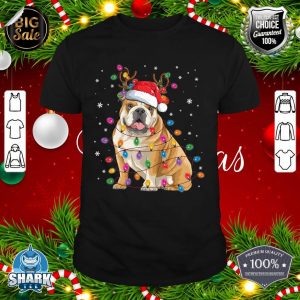 English Bulldog Christmas Reindeer Santa Hat Funny Dog Lover shirt