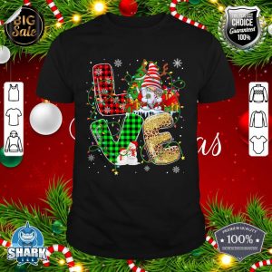 Leopard Buffalo Plaid Love Gnome Christmas Light Family Xmas shirt