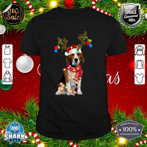 Cute Beagle Christmas Lights Reindeer Pajamas Xmas Holiday shirt