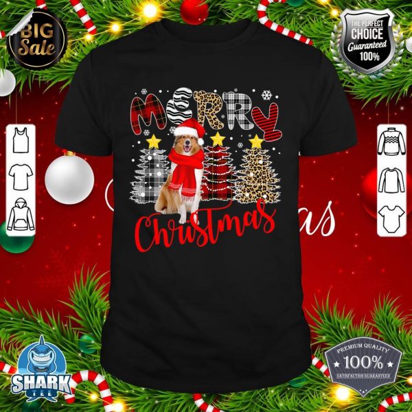 Rough Collie Merry Christmas Tree Plaid Leopard Dog X-Mas shirt