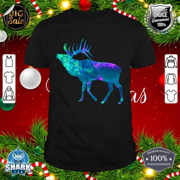 Cyan Blue Violet teal Elk Buck for Hunting hunters Christmas shirt