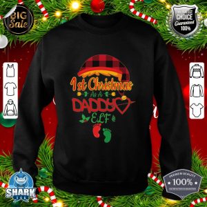 Mens 1st Christmas As Daddy Elf Dad Baby Footprint Buffalo Plaid sweatshirt