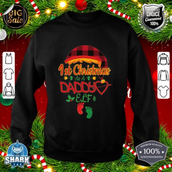 Mens 1st Christmas As Daddy Elf Dad Baby Footprint Buffalo Plaid sweatshirt