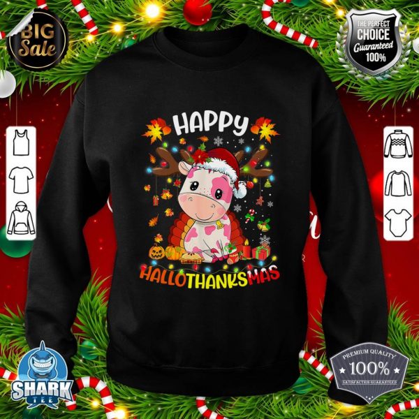Happy Hallothanksmas Strawberry Cow Thanksgiving Christmas sweatshirt