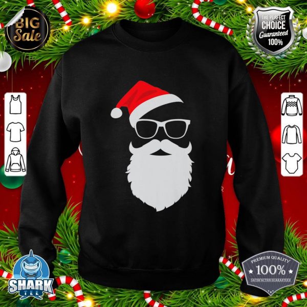 Funny Hipster Santa Face with Hat beard & Glasses Christmas sweatshirt