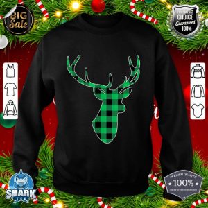 Classic Green and Black Buffalo Plaid Christmas Deer Head sweatshirt