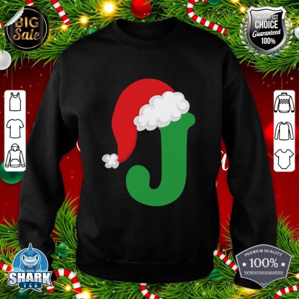 Christmas Santa Hat Letter J Monogram Holiday Photo sweatshirt