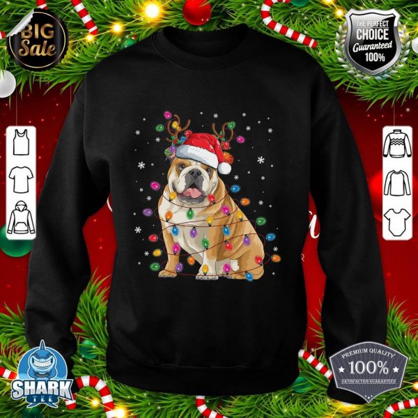 English Bulldog Christmas Reindeer Santa Hat Funny Dog Lover sweatshirt