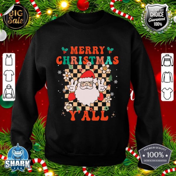Merry Christmas Y'all Family Matching Santa Hat Retro Groovy sweatshirt