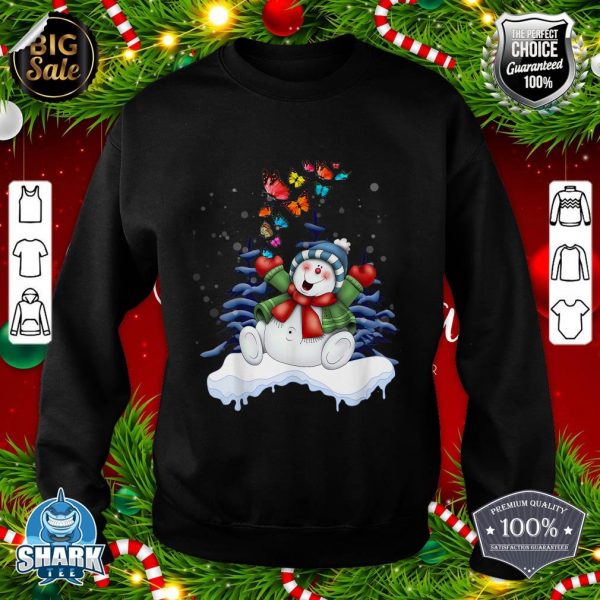 Nice Funny Christmas Snowman With Butterfly Xmas Tree sweatshirt
