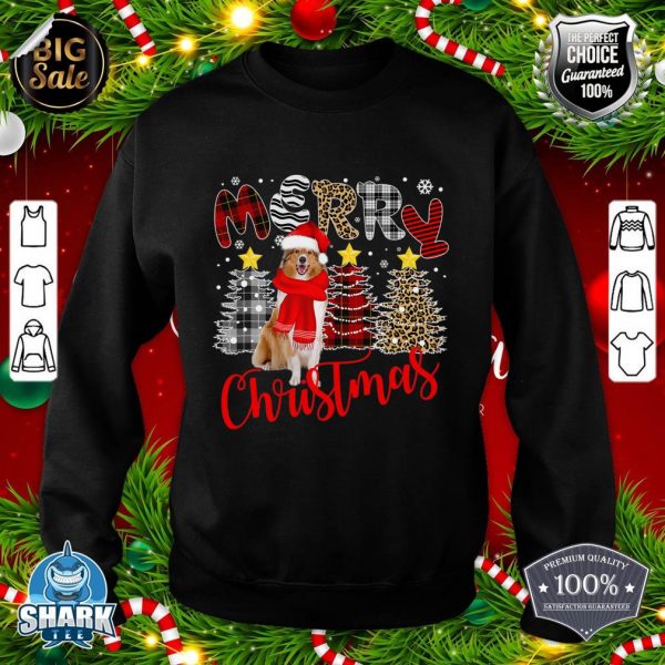 Rough Collie Merry Christmas Tree Plaid Leopard Dog X-Mas sweatshirt