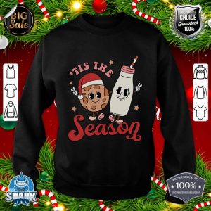 Tis The Season Cookies Milk Santa Hat Christmas Retro Xmas sweatshirt