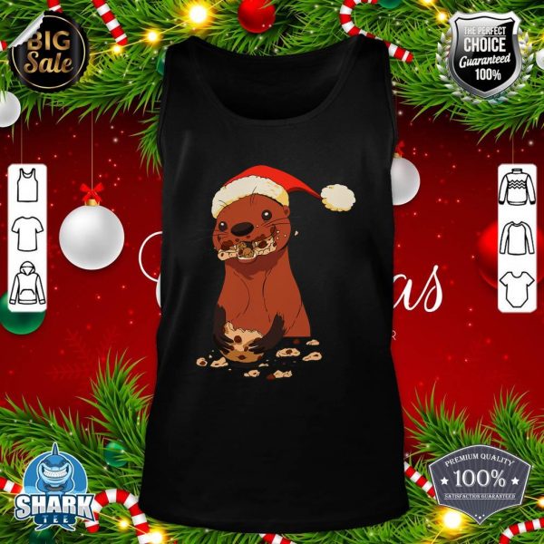 Funny Christmas Otter Eating Cookies tank-top