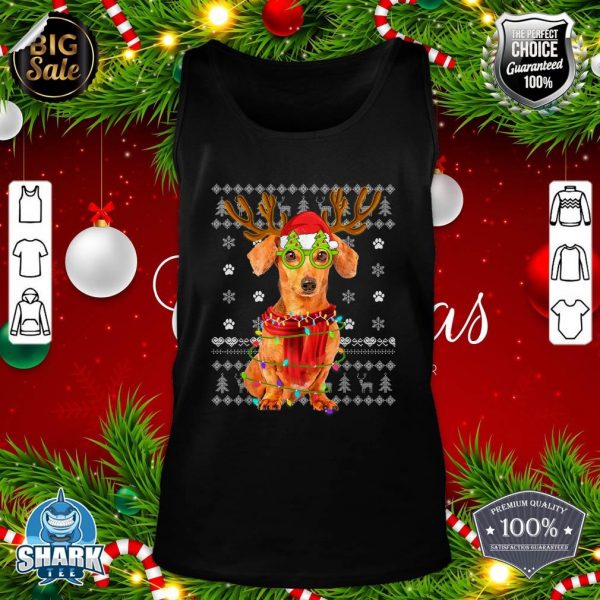 Ugly Sweater Christmas Lights Dachshund Dog Puppy Lover tank-top