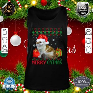 Merry Catmas Cat Ugly Christmas Ragamuffin cat Mom Dad tank-top