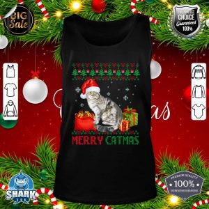Merry Catmas Cat Ugly Christmas Scottish Fold cat Mom Dad tank-top
