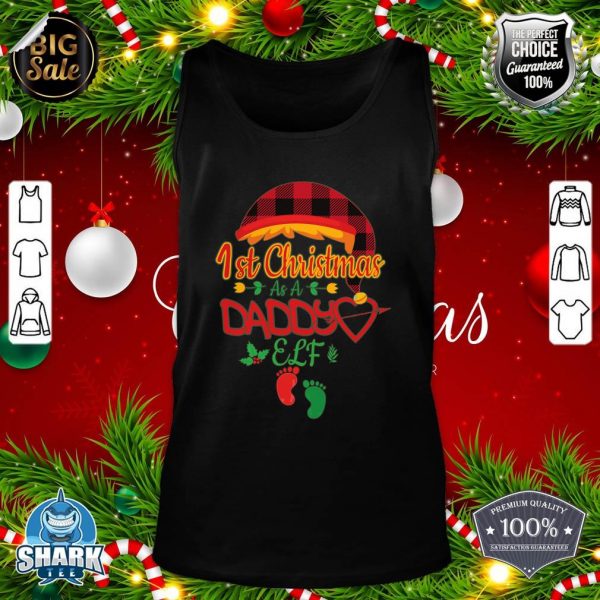 Mens 1st Christmas As Daddy Elf Dad Baby Footprint Buffalo Plaid tank-top