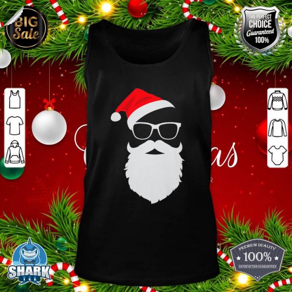 Funny Hipster Santa Face with Hat beard & Glasses Christmas tank-top