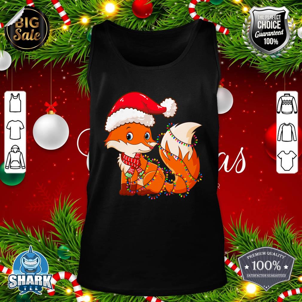 Christmas Lights Fox Wearing Xmas Hat - Cute Funny Fox Lover tank-top