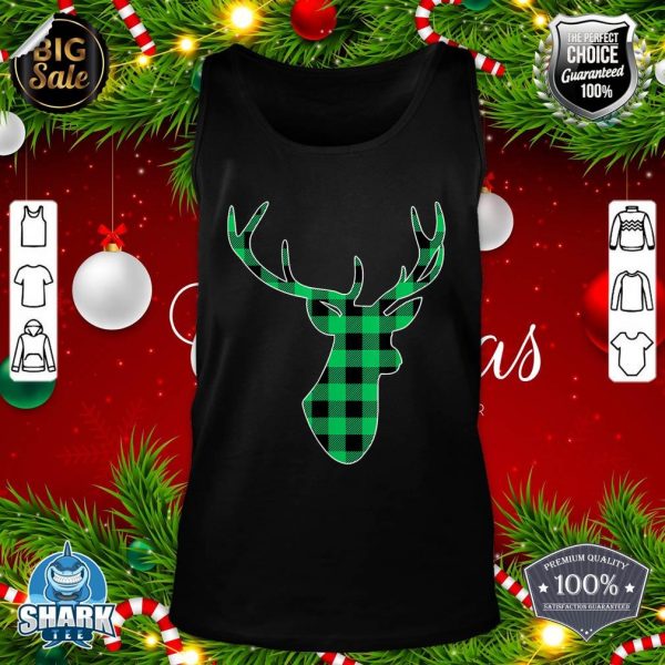 Classic Green and Black Buffalo Plaid Christmas Deer Head tank-top