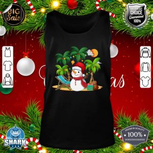 Christmas in July Snowman on Palm Tree Tropical Beach tank-top