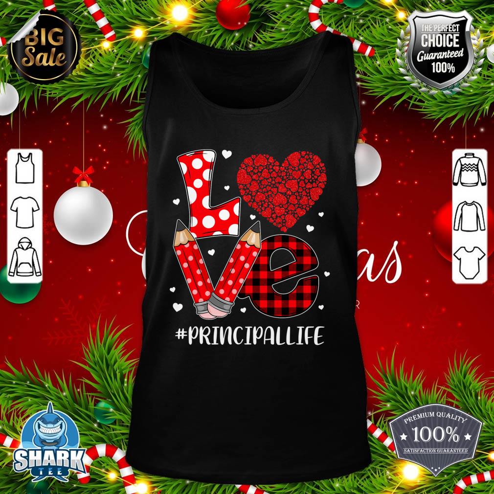 Funny Plaid Heart LOVE Principal Valentine Day Christmas tank-top