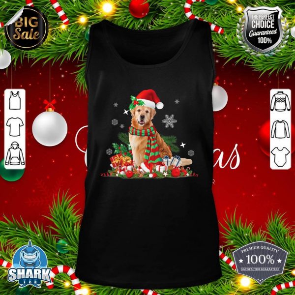 Christmas, Golden Retriever Dog, Santa Hat Lights Presents tank-top
