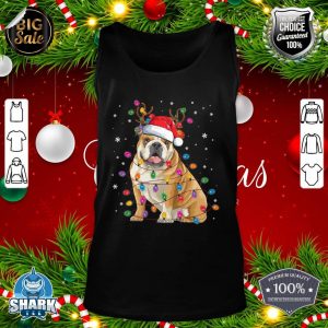 English Bulldog Christmas Reindeer Santa Hat Funny Dog Lover tank-top