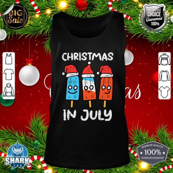 3 Santa Popsicles Christmas In July Cute Summer Xmas Kids tank-top