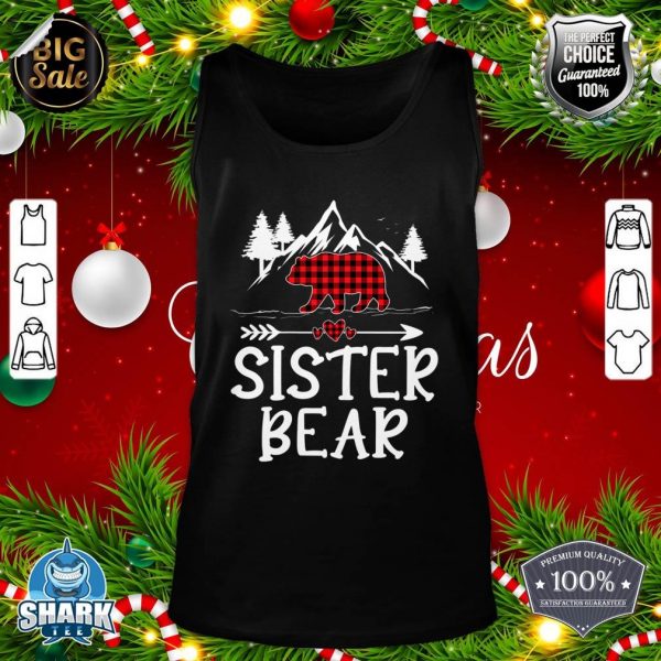 Sister Bear Christmas Pajama Red Plaid Buffalo Matching tank-top