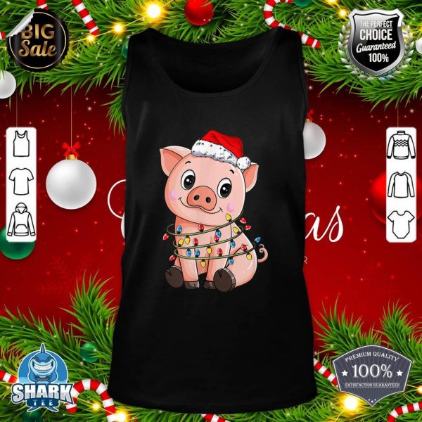Santa Pig Christmas Lights Pig Lover Christmas tank-top