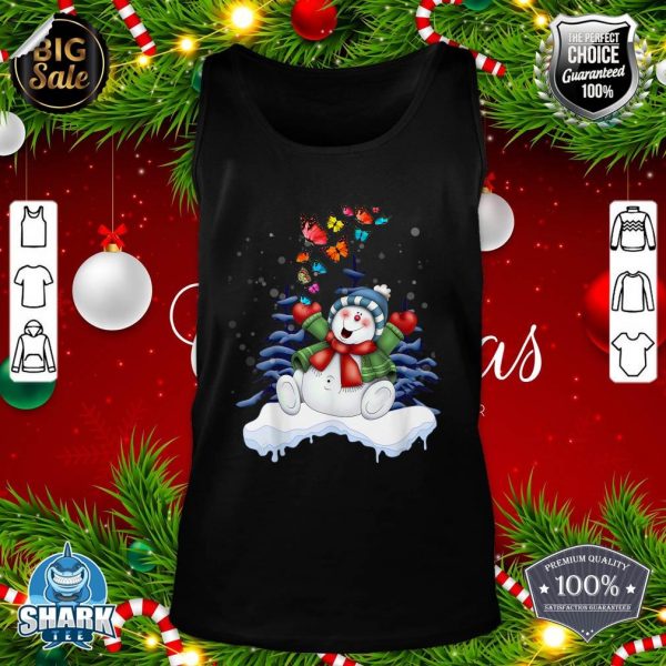 Funny Christmas Snowman With Butterfly Xmas Tree tank-top