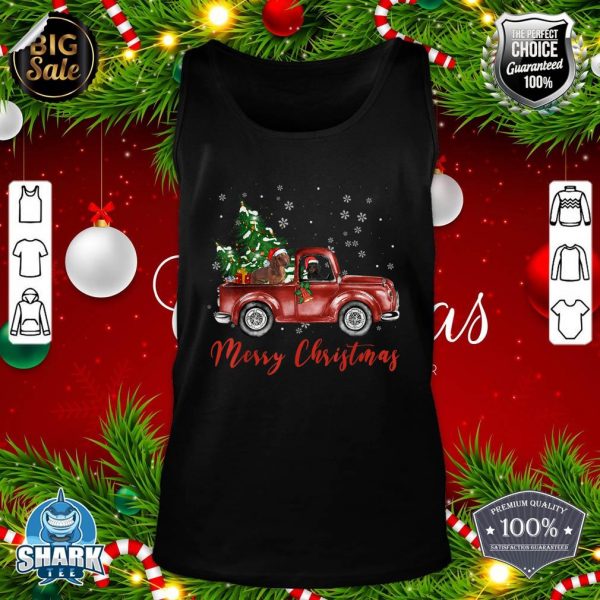 Dachshund Dog Riding Red Truck Christmas tank-top