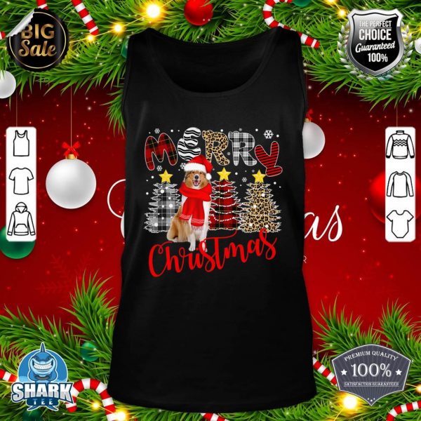 Rough Collie Merry Christmas Tree Plaid Leopard Dog X-Mas tank-top