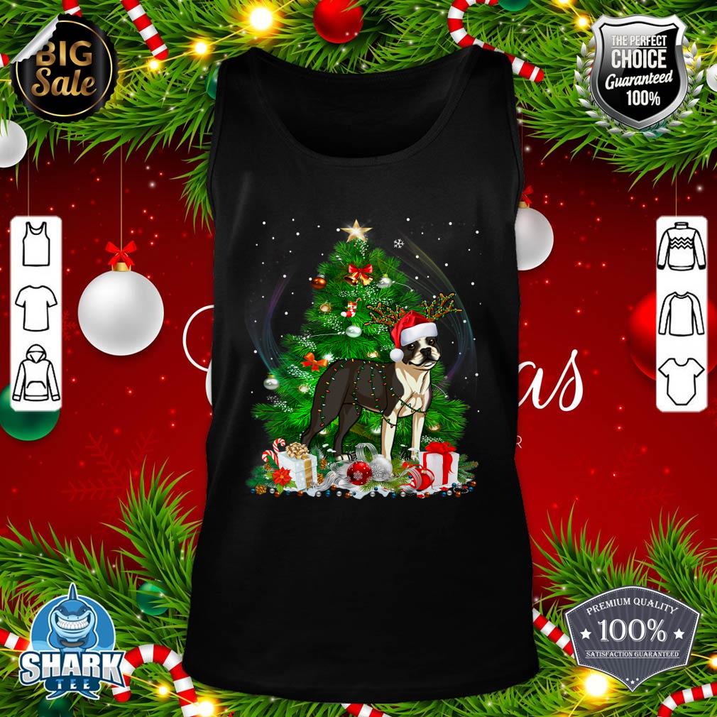 Funny Boston Terrier Christmas Tree Light Pajama Dog Xmas tank-top