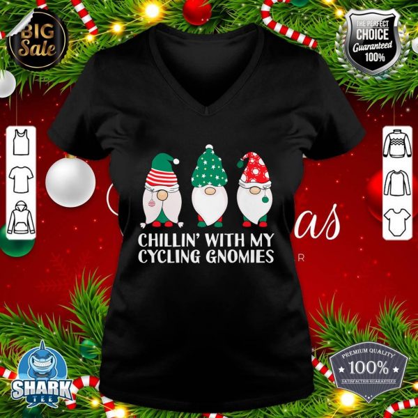 Chilling With My Cycling Gnomies Spin Funny Gnome Pun Xmas Premium v-neck