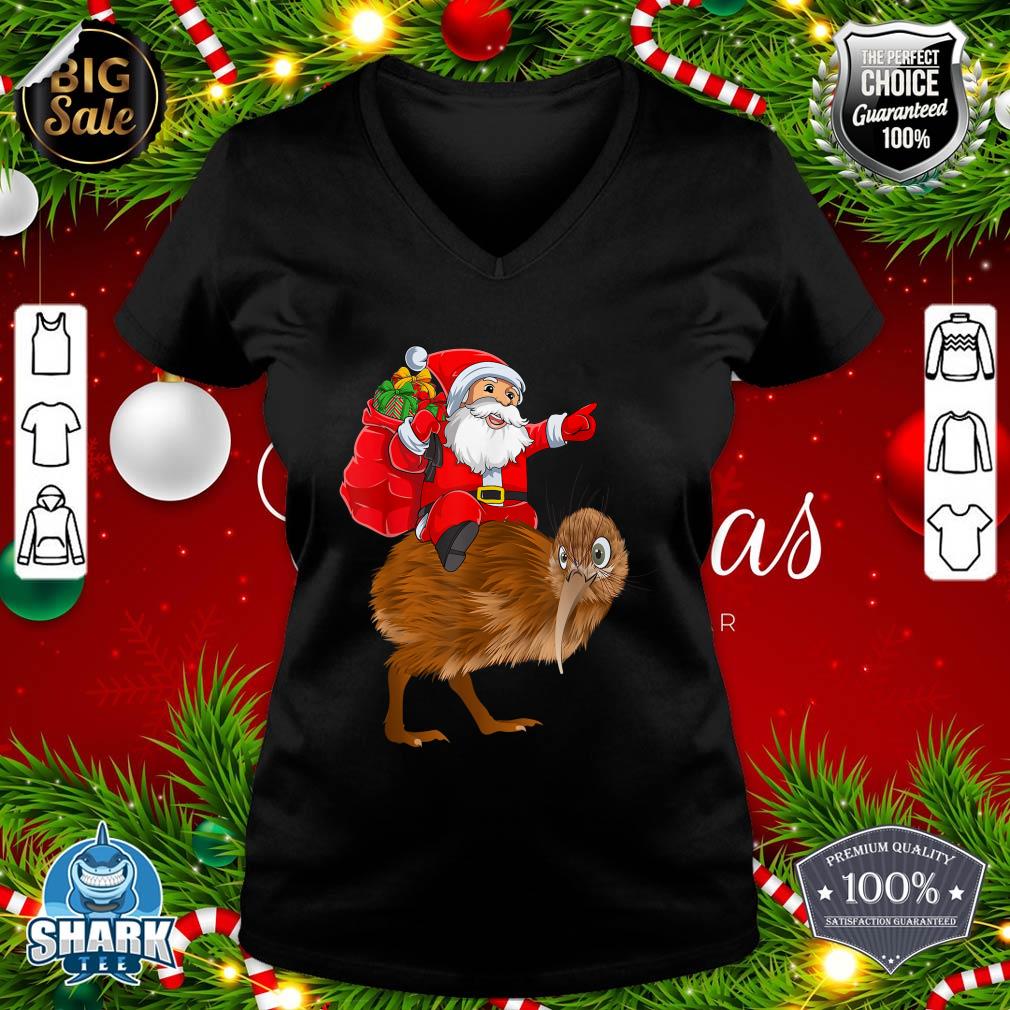 Matching Family Funny Santa Riding Kiwi Bird Christmas v-neck
