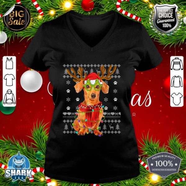 Ugly Sweater Christmas Lights Dachshund Dog Puppy Lover v-neck