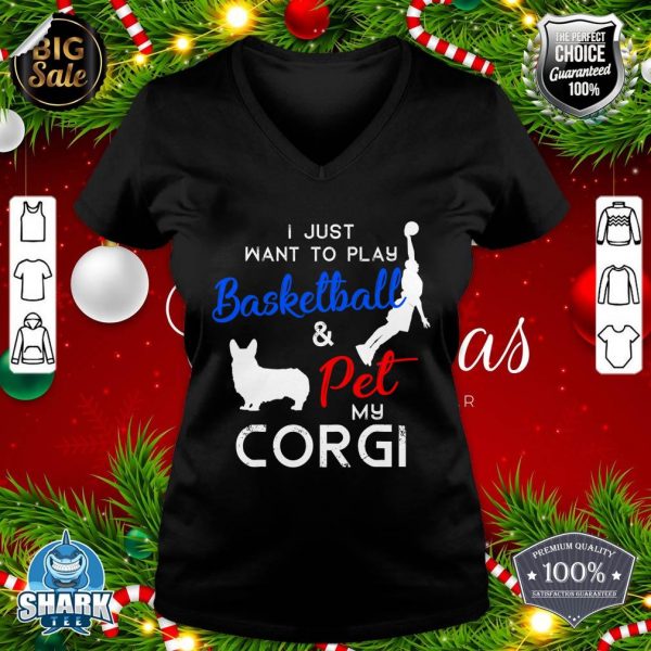 Corgi Funny Basketball Dog Owner Lover Xmas Gift v-neck