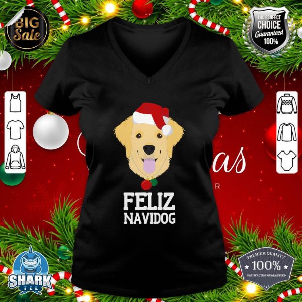 Feliz Navidog Merry Christmas Dog Golden Retriever v-neck
